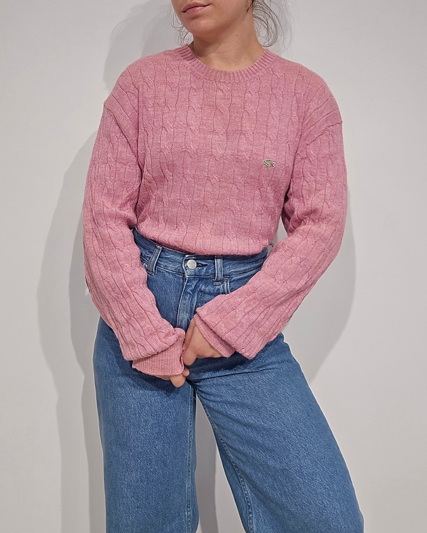 Pull en maille torsadée rose clair - XL