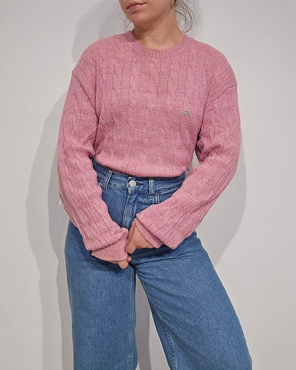 Pull en maille torsadée rose clair - XL