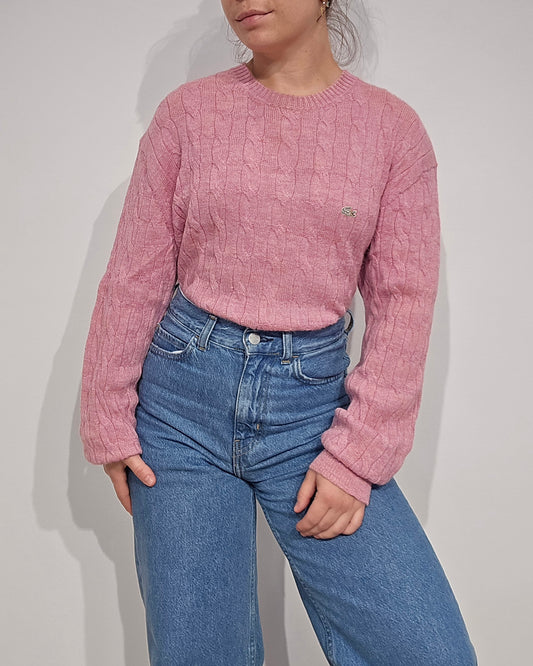 Pull en maille torsadée rose clair - XL