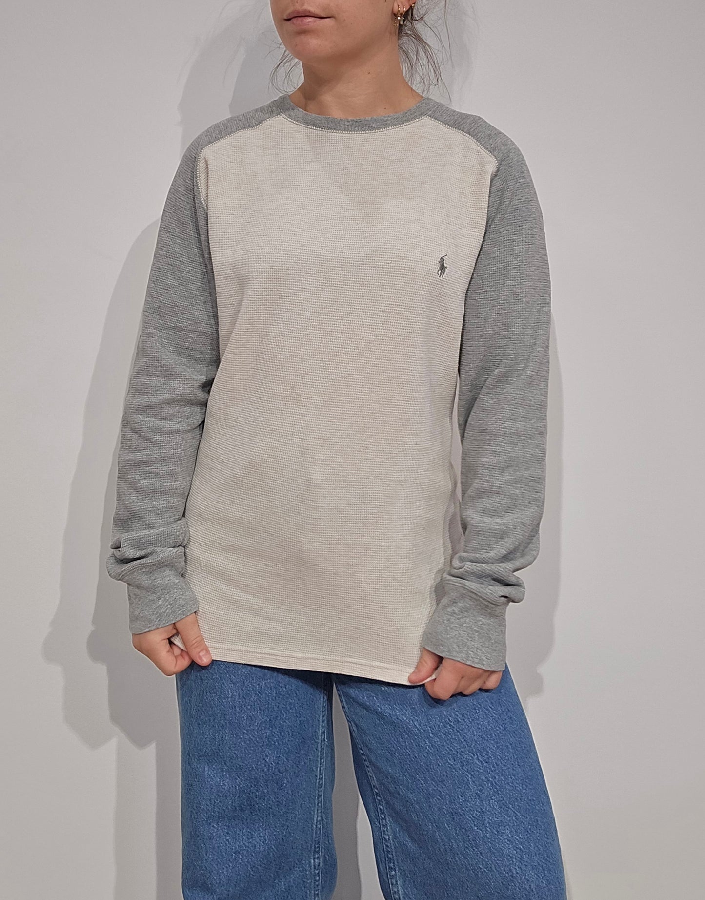 Pull léger en coton gris et blanc - S