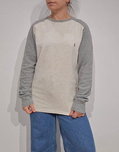 Pull léger en coton gris et blanc - S