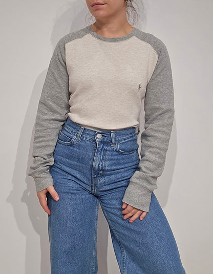 Pull léger en coton gris et blanc - S