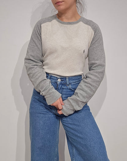 Pull léger en coton gris et blanc - S