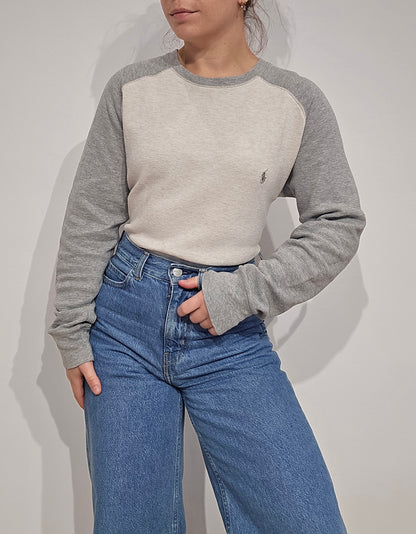 Pull léger en coton gris et blanc - S