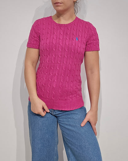 Tee-shirt en maille torsadée fushia - M