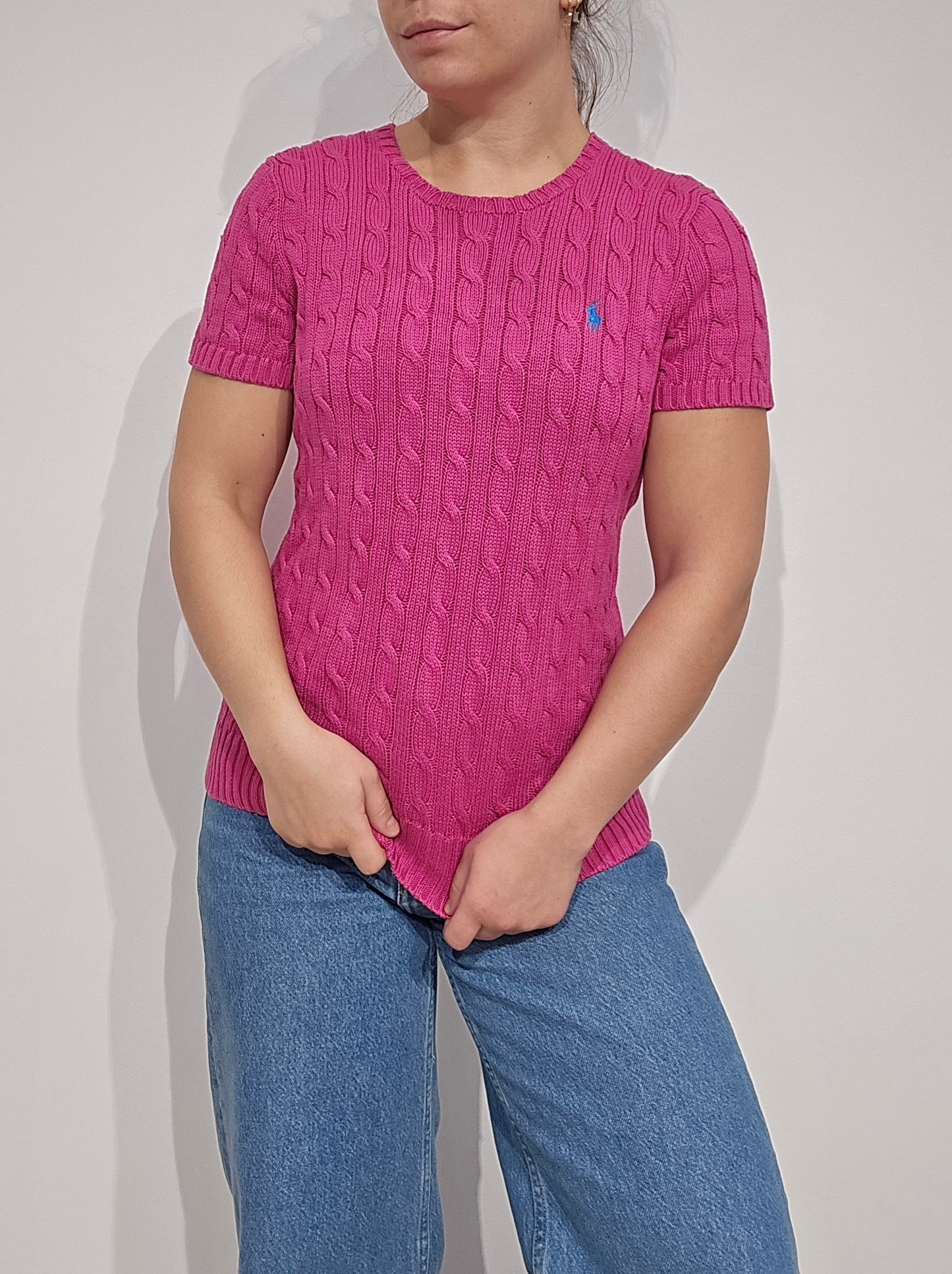 Tee-shirt en maille torsadée fushia - M