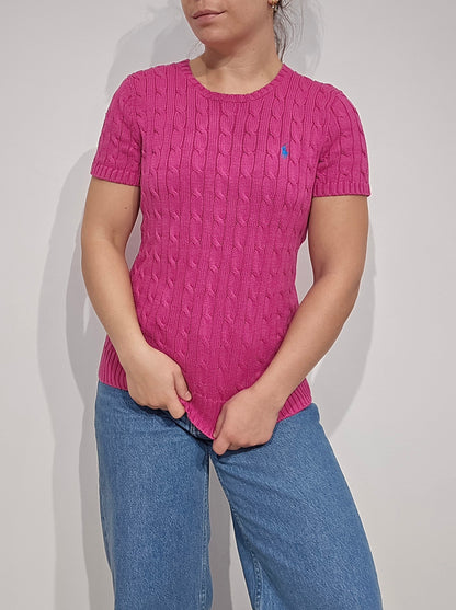 Tee-shirt en maille torsadée fushia - M