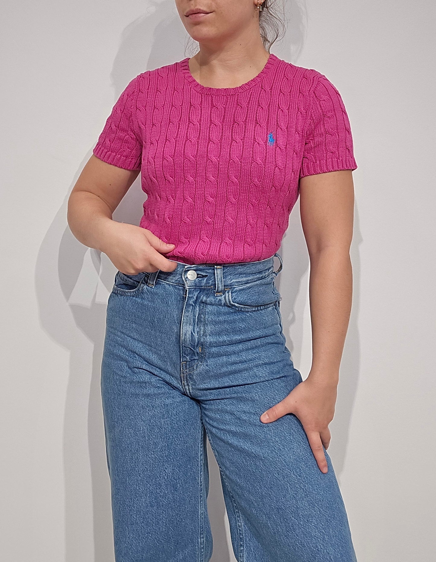 Tee-shirt en maille torsadée fushia - M