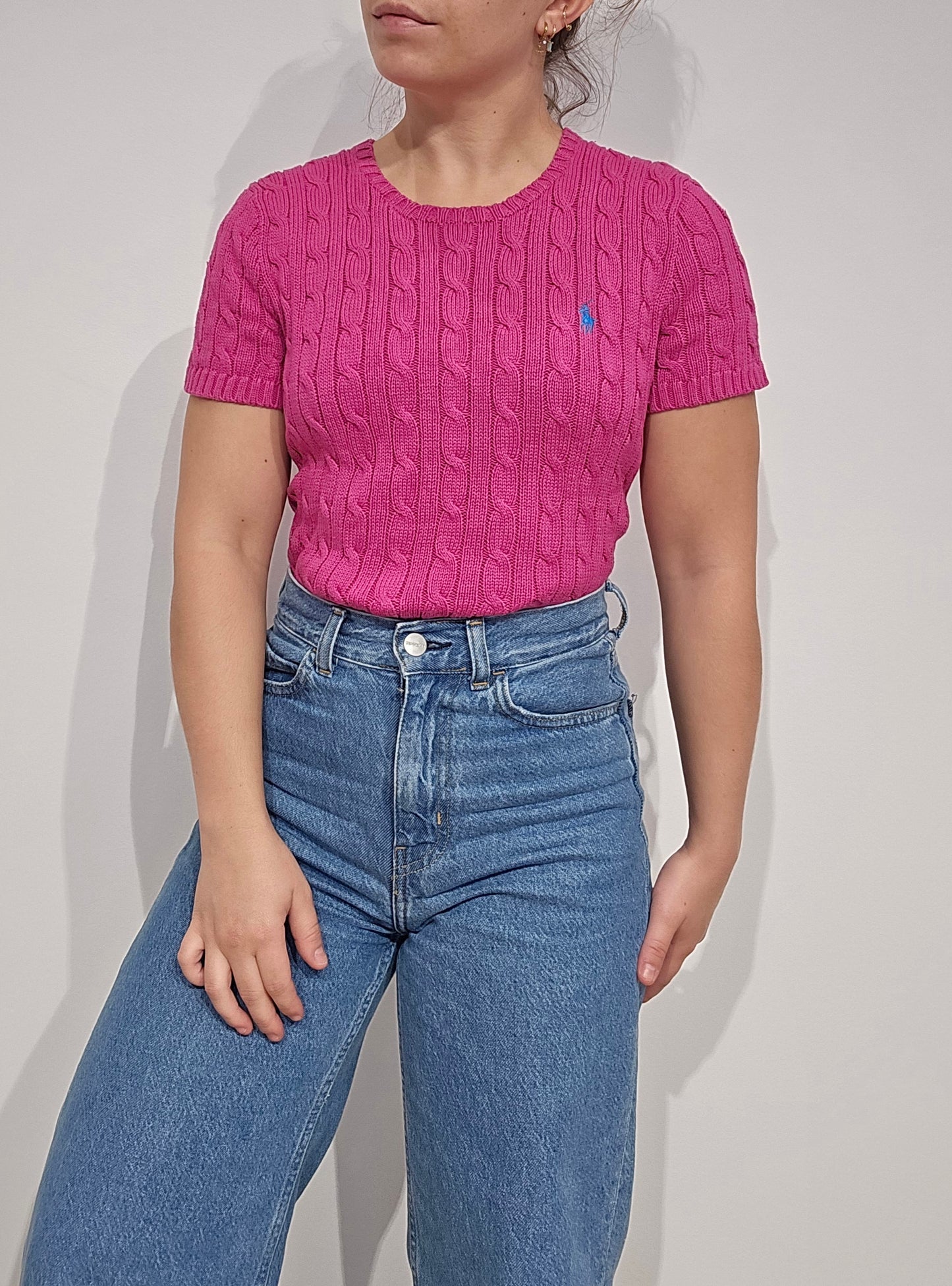 Tee-shirt en maille torsadée fushia - M