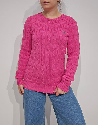 Pull en maille torsadée fushia - S