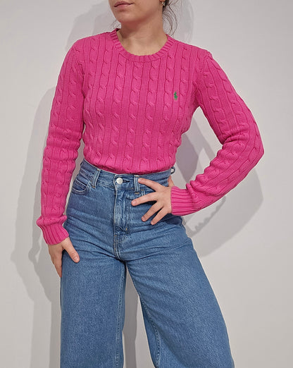 Pull en maille torsadée fushia - S