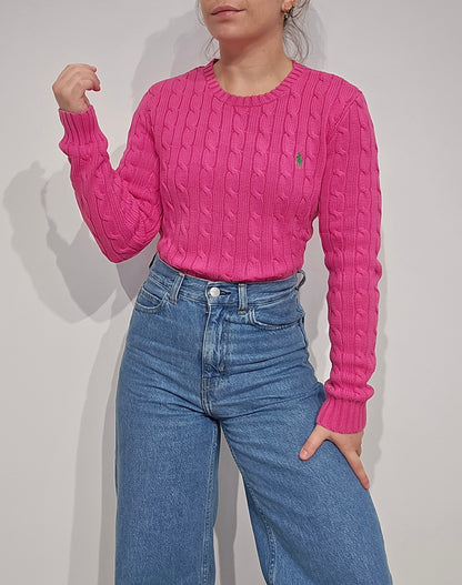Pull en maille torsadée fushia - S