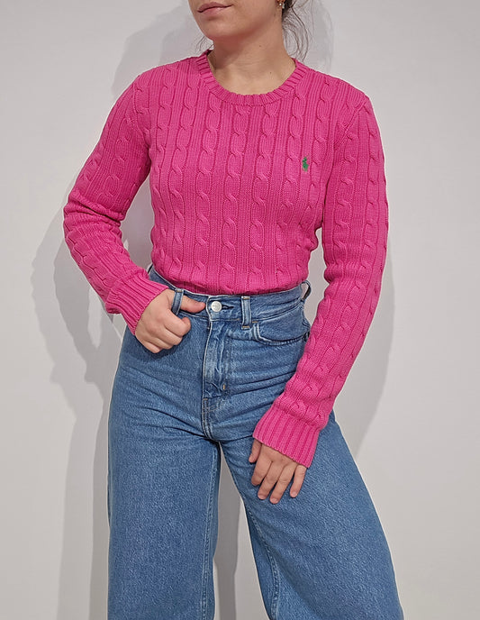 Pull en maille torsadée fushia - S