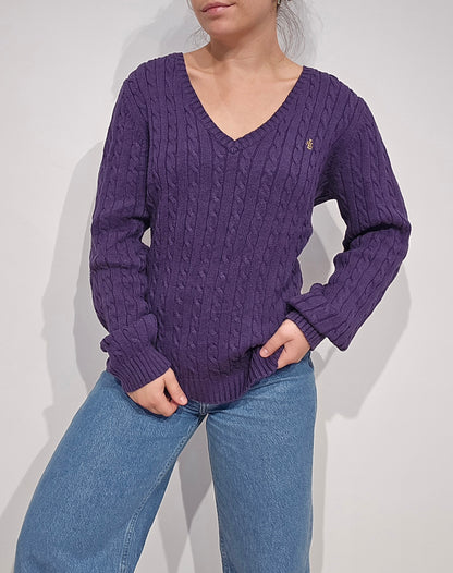 Pull en maille torsadée violet - L