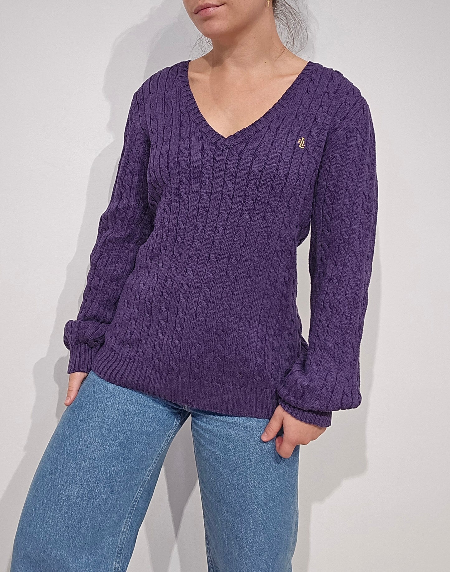 Pull en maille torsadée violet - L