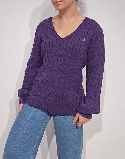 Pull en maille torsadée violet - L
