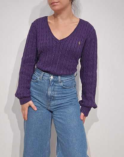 Pull en maille torsadée violet - L