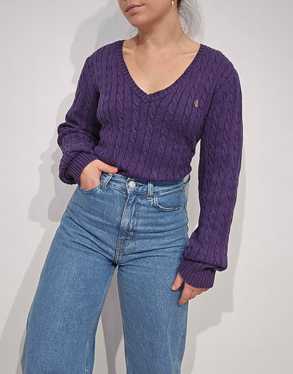 Pull en maille torsadée violet - L