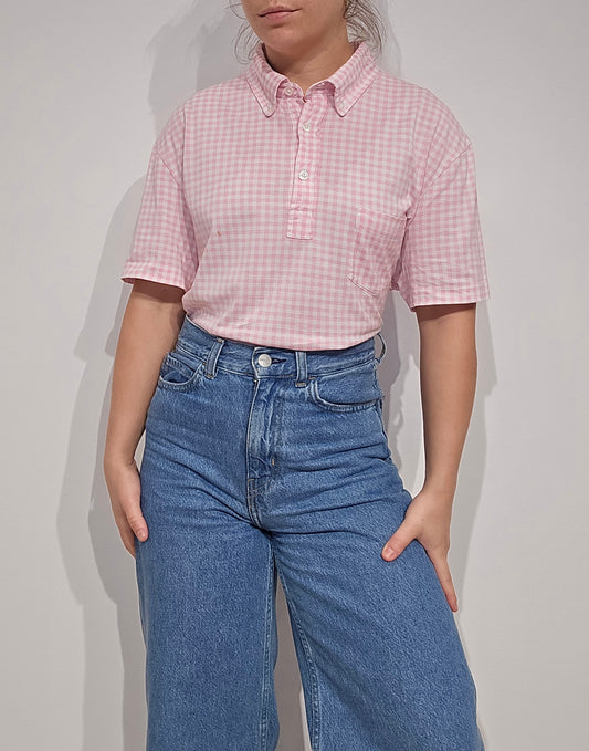 Polo à carreaux rose - XL