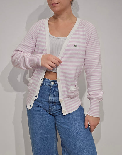 Cardigan à rayures rose/blanc des années 80' - M