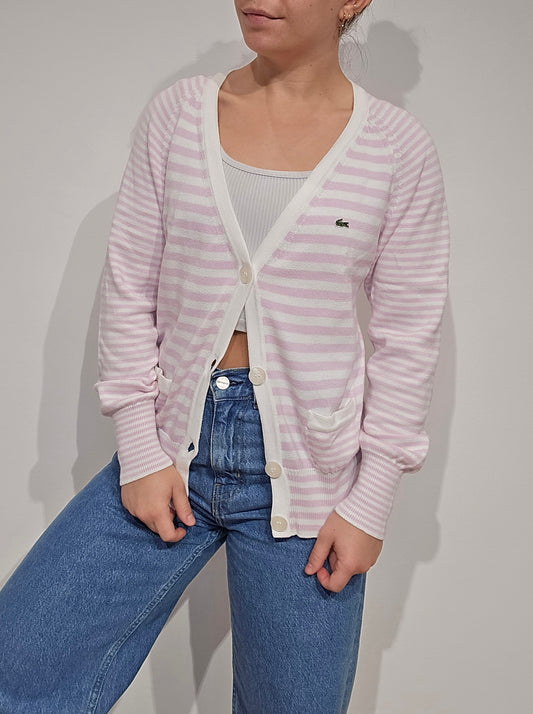 Cardigan à rayures rose/blanc des années 80' - M