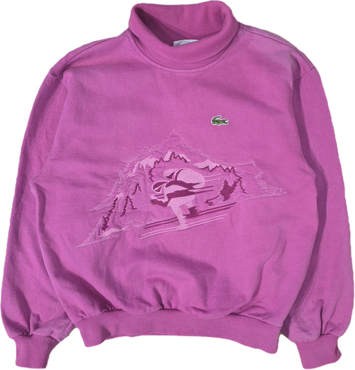 Pull col roulé rose brodé des années 80' collection ski - XS/S