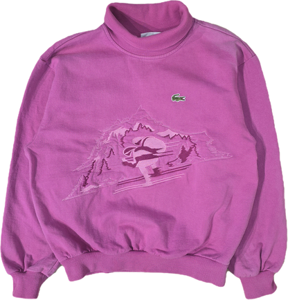 Pull col roulé rose brodé des années 80' collection ski - XS/S