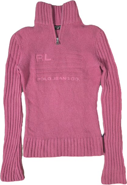 Pull camionneur en laine rose american flag (moulant) - XS