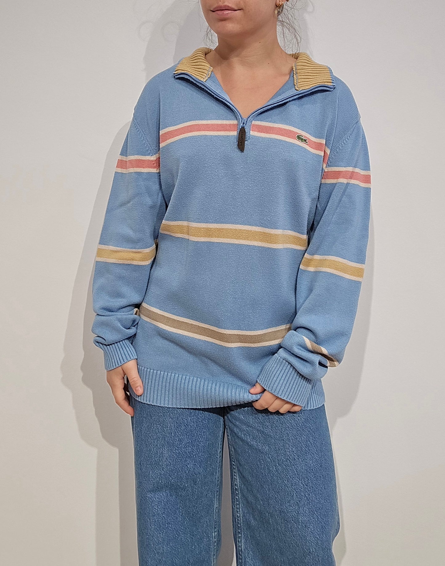Pull camionneur en coton bleu ciel à rayures - L