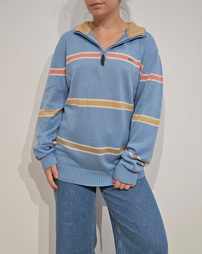 Pull camionneur en coton bleu ciel à rayures - L