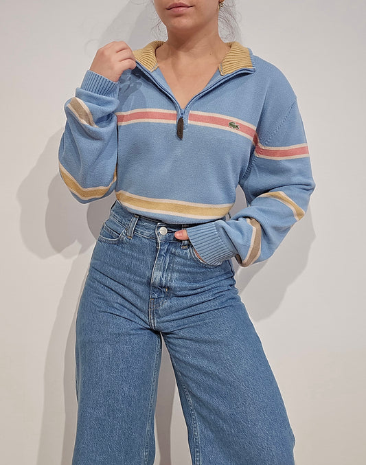 Pull camionneur en coton bleu ciel à rayures - L