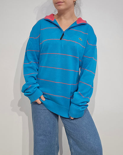 Pull camionneur bleu à rayures fushia - XL