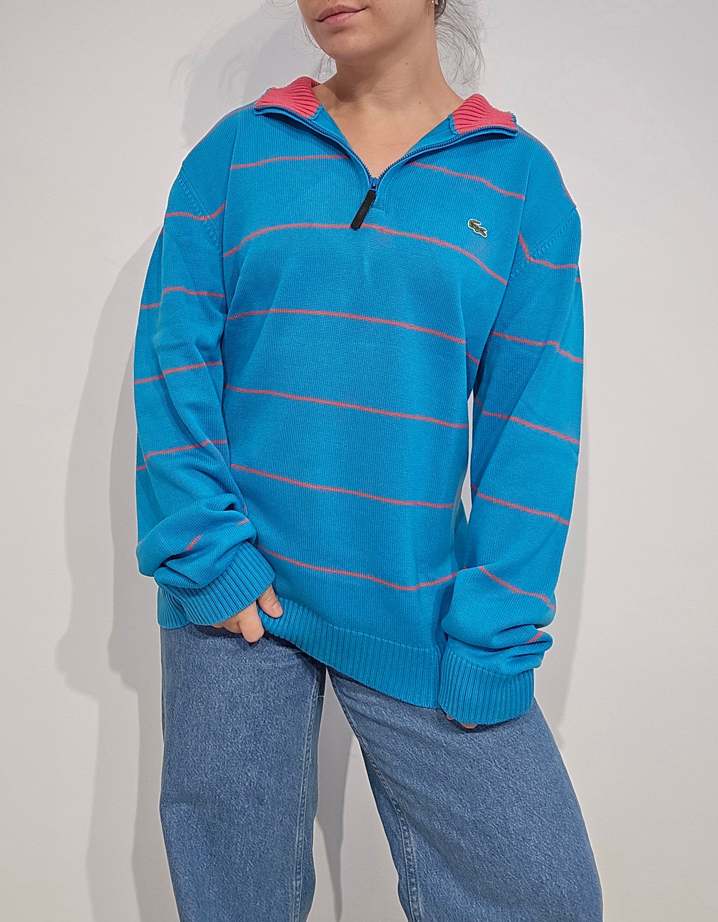 Pull camionneur bleu à rayures fushia - XL