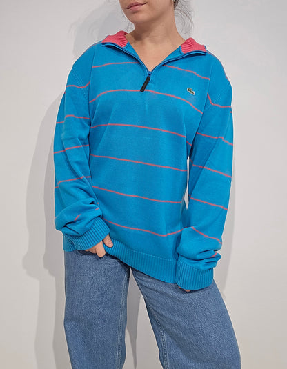 Pull camionneur bleu à rayures fushia - XL