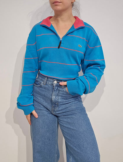 Pull camionneur bleu à rayures fushia - XL