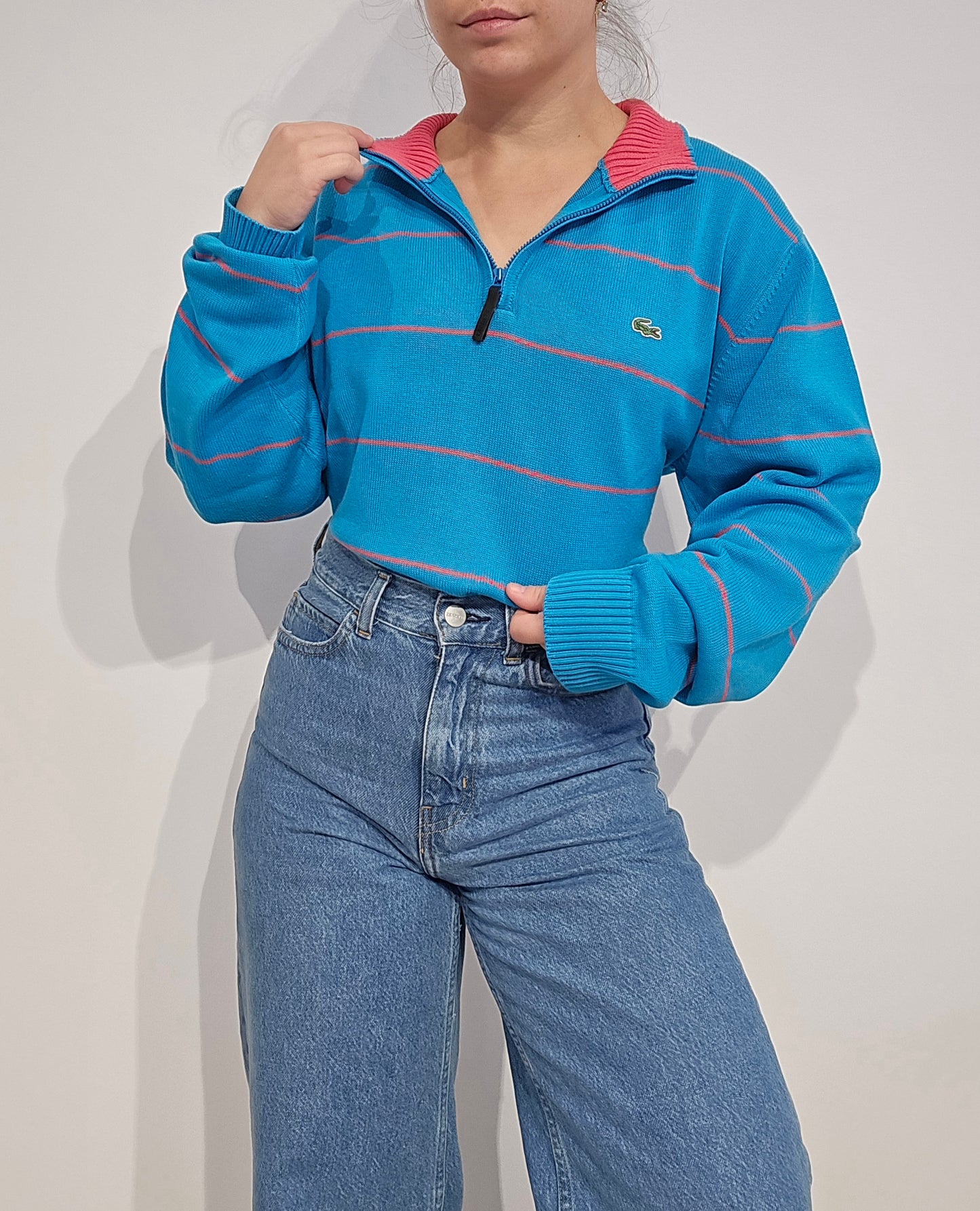 Pull camionneur bleu à rayures fushia - XL