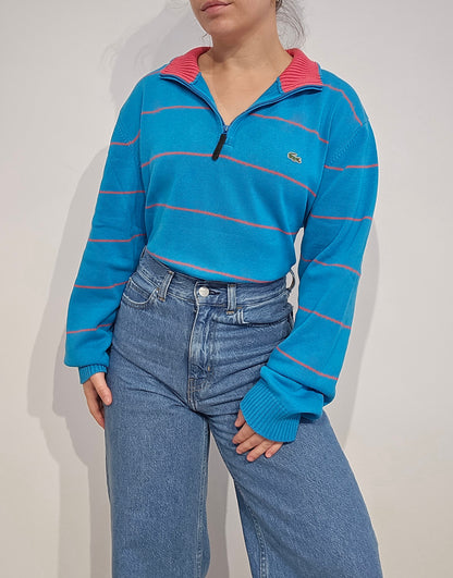 Pull camionneur bleu à rayures fushia - XL