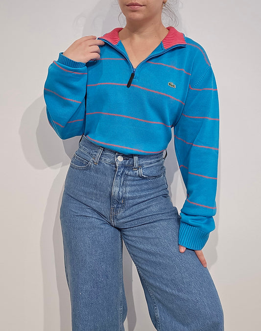 Pull camionneur bleu à rayures fushia - XL