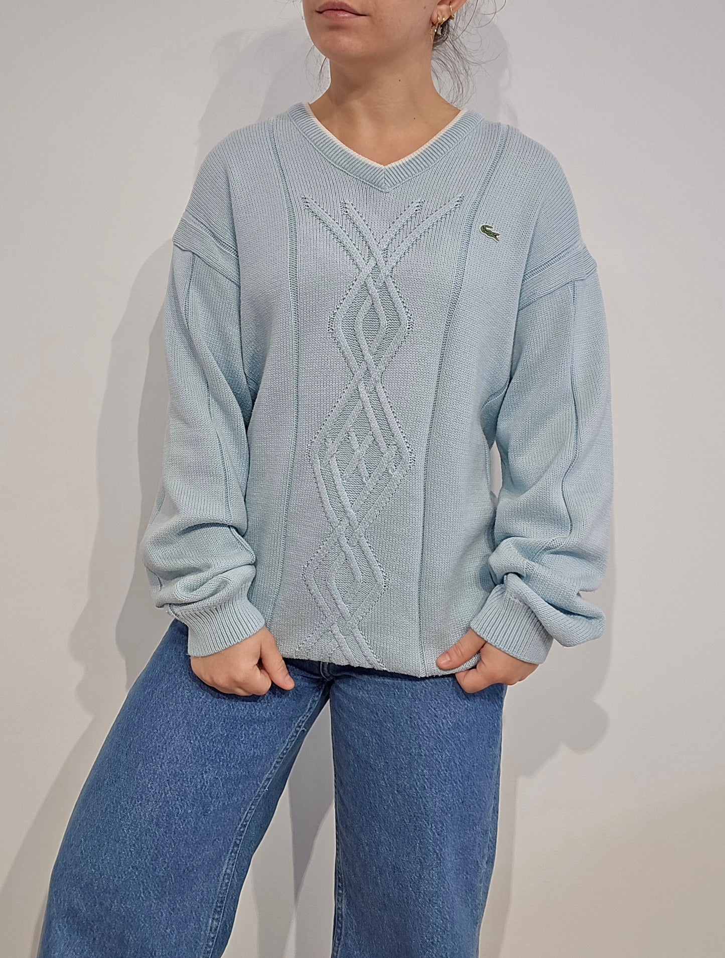 Pull col V bleu ciel des années 90' - L