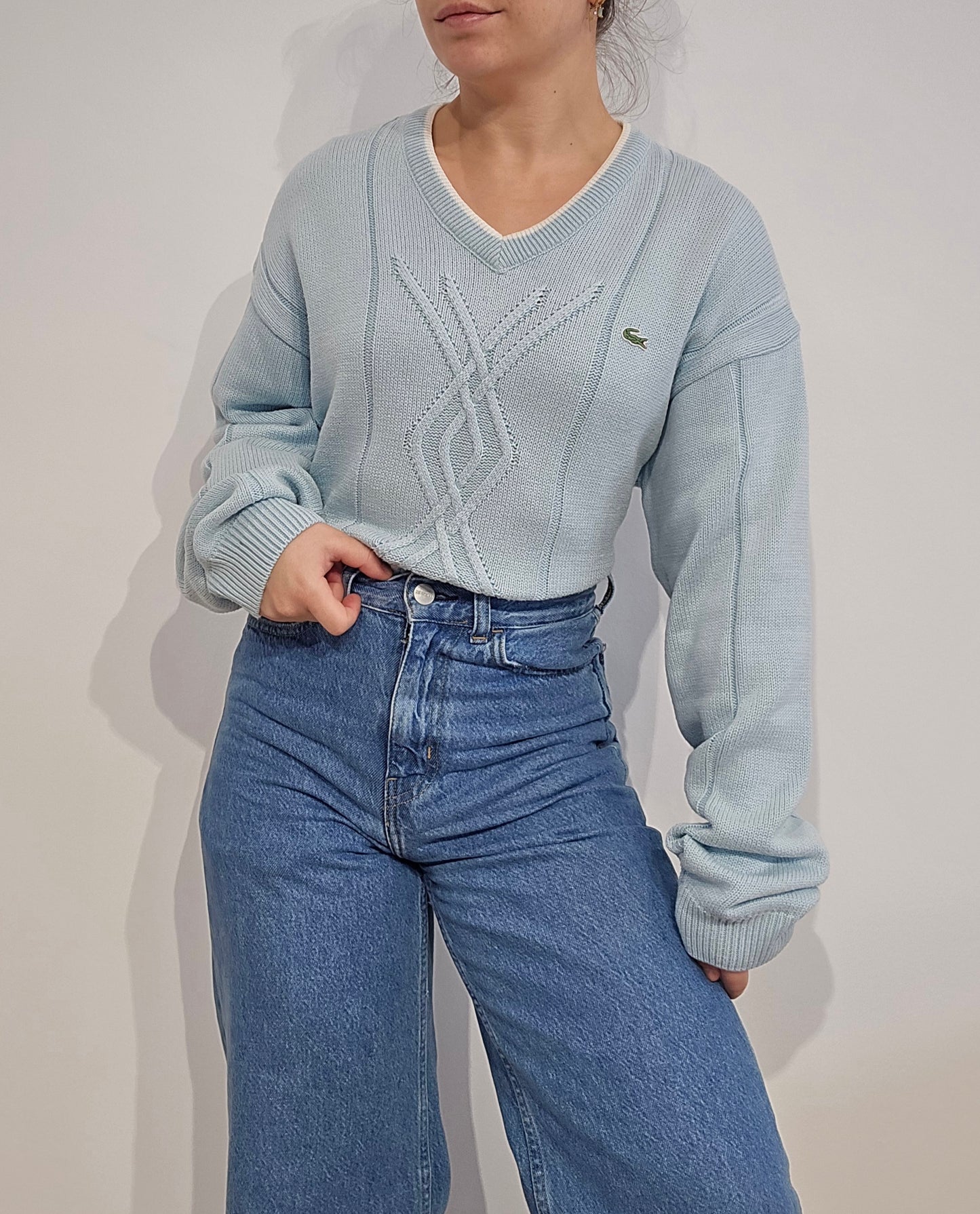 Pull col V bleu ciel des années 90' - L