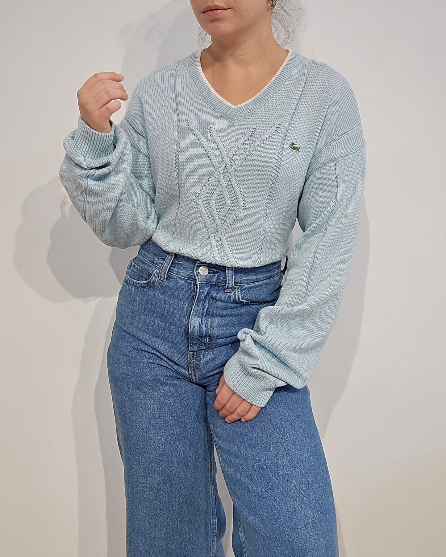 Pull col V bleu ciel des années 90' - L