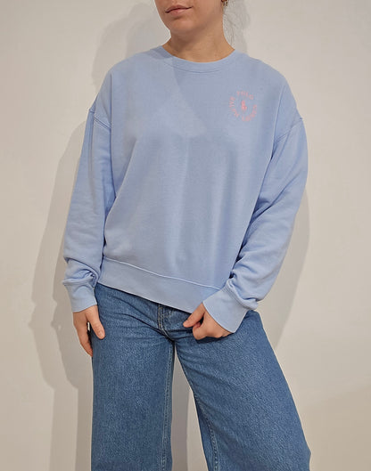 Sweat bleu ciel imprimé rose - XS