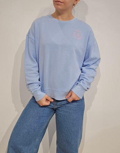 Sweat bleu ciel imprimé rose - XS