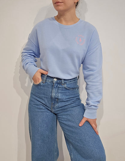 Sweat bleu ciel imprimé rose - XS