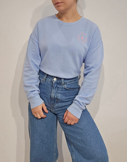 Sweat bleu ciel imprimé rose - XS
