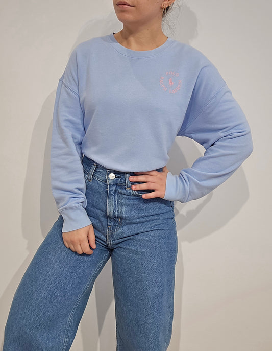 Sweat bleu ciel imprimé rose - XS
