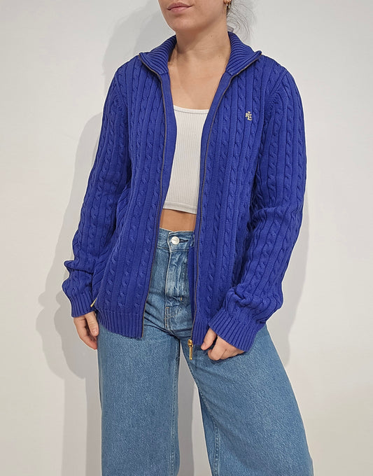 Veste en maille torsadée bleu - M