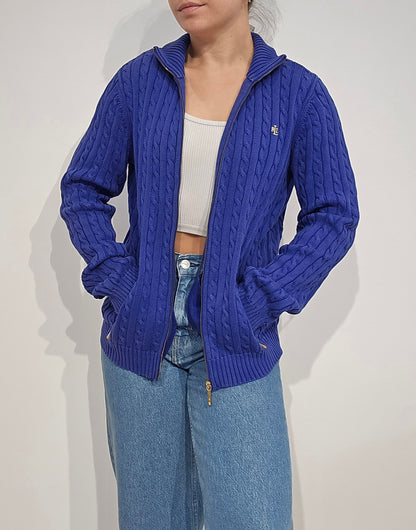 Veste en maille torsadée bleu - M