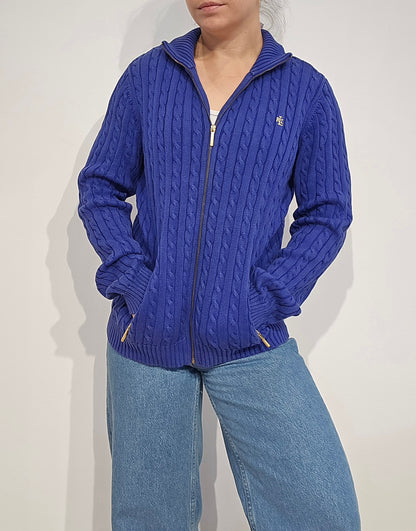 Veste en maille torsadée bleu - M
