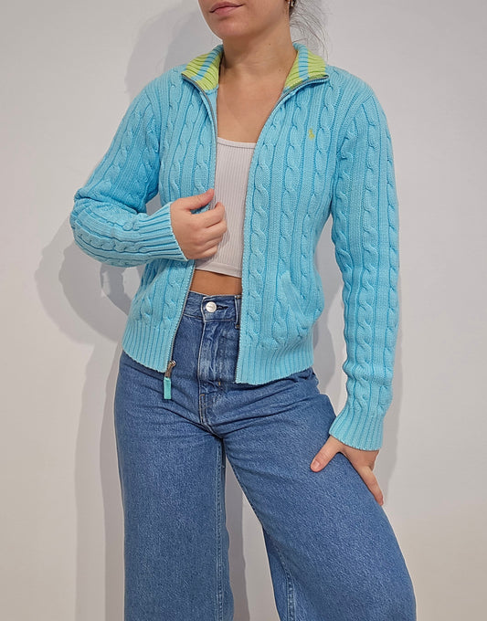 Veste en maille torsadée bleu ciel - XS